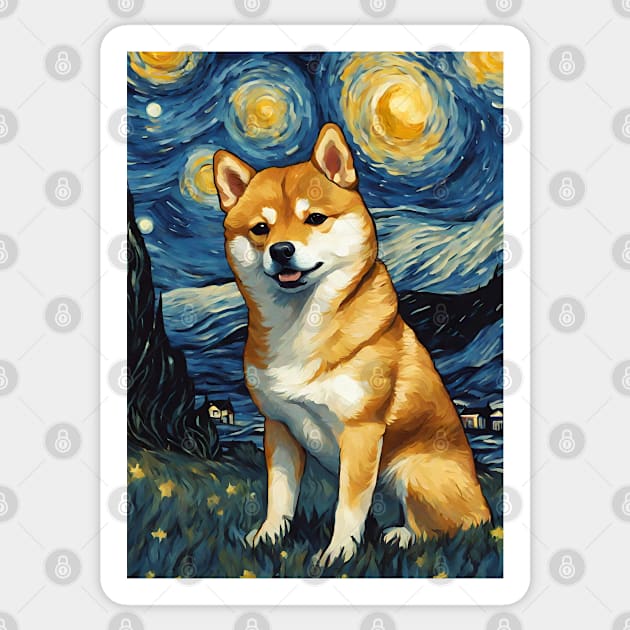 Shiba Inu Dog Breed Painting in a Van Gogh Starry Night Art Style Sticker by Art-Jiyuu